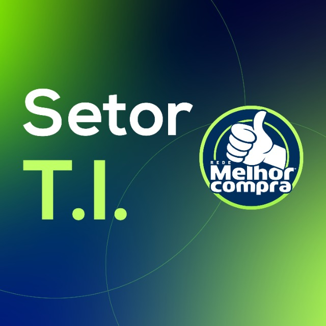 Logo da Rede Melhor Compra com a palavra Setor T.I. em verde lime sobre fundo azul/verde.